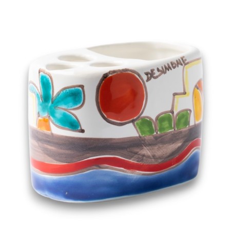 Handmade ceramic sicilian Toothbrush Holder Dammusi de simone pottery