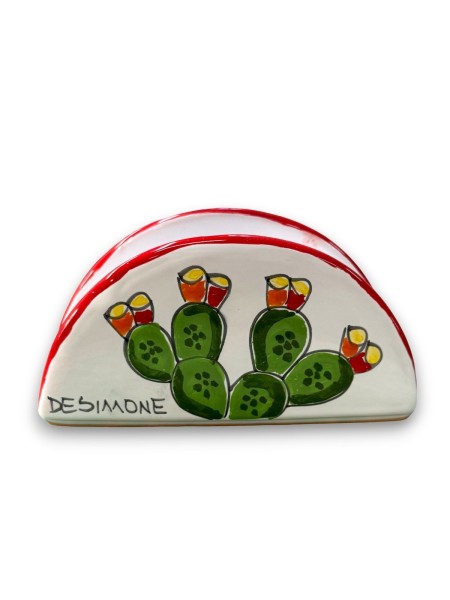 Handmade sicilian ceramic napkin rings half-moon Folk Prickly Pears de simone pottery