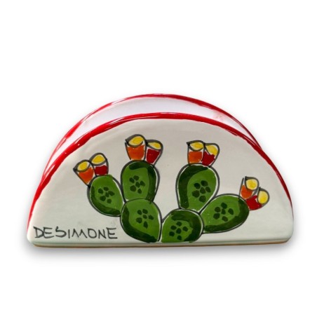 Handmade sicilian ceramic napkin rings half-moon Folk Prickly Pears de simone pottery