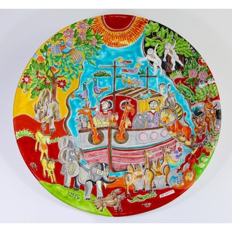 Ceramic round Plate DS Noah's Ark handmade sicilian de simone pottery