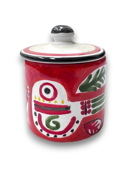 Handmade sicilian ceramic spices container with lid Marettimo de simone pottery