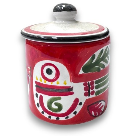 Handmade sicilian ceramic spices container with lid Marettimo de simone pottery