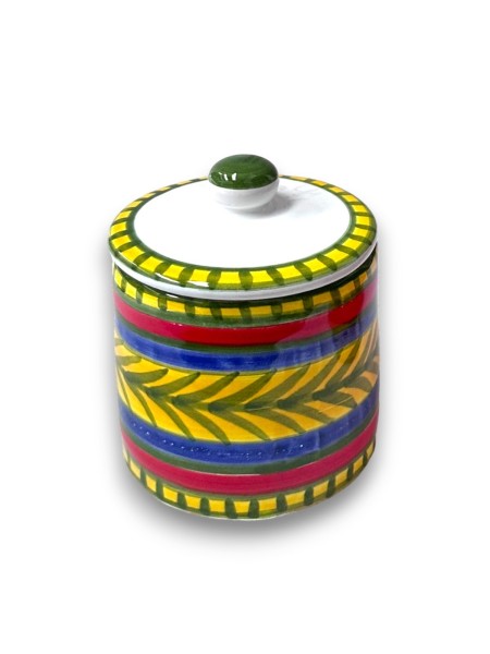 Handmade sicilian ceramic container with lid Vulcano de simone pottery