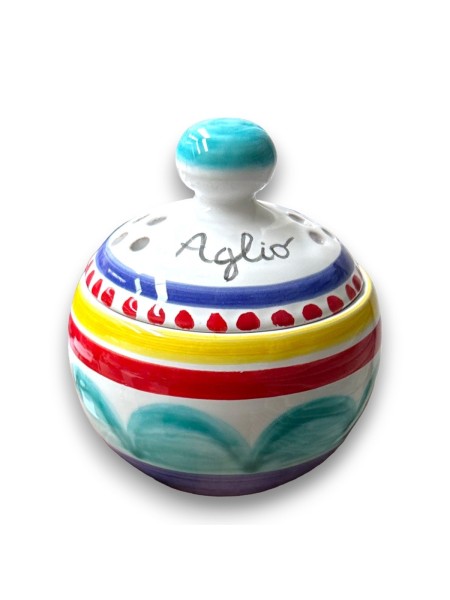 Handmade sicilian ceramic garlic container with lid Alicudi de simone pottery