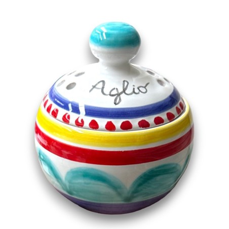 Handmade sicilian ceramic garlic container with lid Alicudi de simone pottery