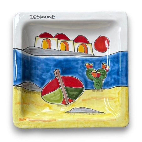 Handmade ceramic squared plate Dammusi Elaborato de simone pottery