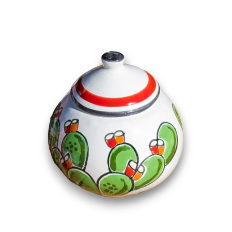 Handmade sicilian ceramic sugar bowl spices container with lid Prickly Pears de simone pottery