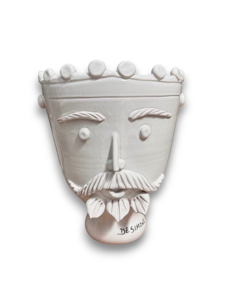 Sicilian handmade ceramic White Paladin's Head King de simone pottery