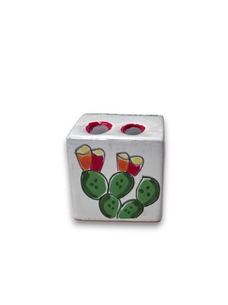 Pencil Holder Cube Prickly Pears de simone sicilian handmade pottery