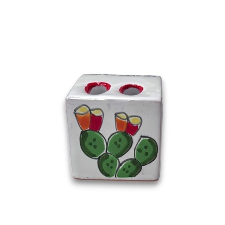 Pencil Holder Cube Prickly Pears de simone sicilian handmade pottery