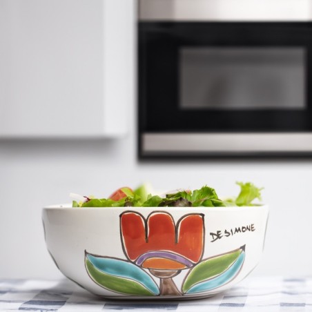 Handmade sicilian ceramic Salad Bowl Daisy Tulip Flowers de simone pottery