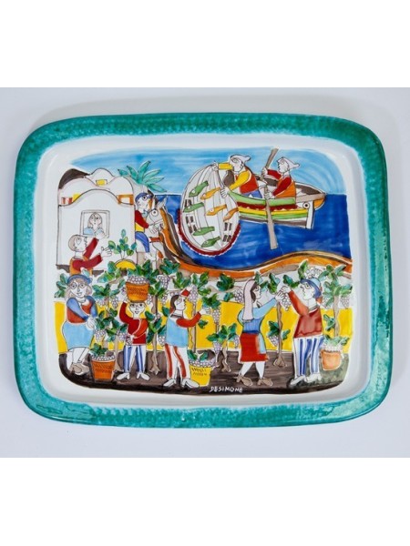 Rectangular Tray fishing and grape harvest Folk VSS36FK2