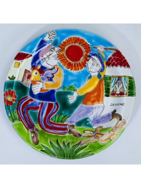 Handmade sicilian ceramic Circular Plate DS 25 cm PT25DS-07 thief escape de simone pottery