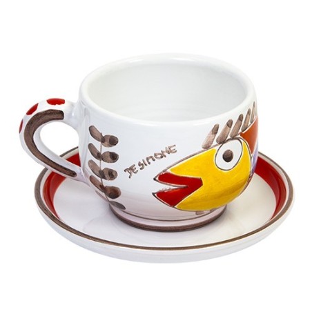 Cappuccino Cup with Saucer fish folk de simone pottery TZ68FK