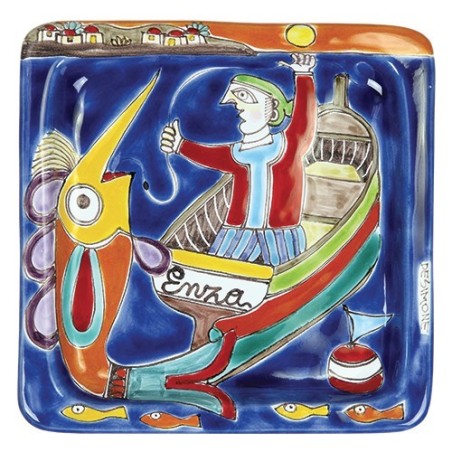 Squared Plate Fisherman De Simone pottery 20x20 DS 24