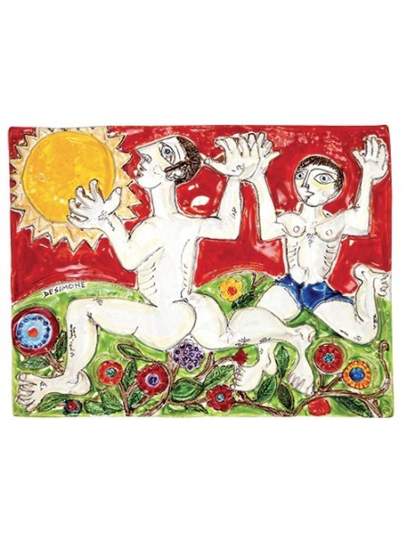 Lava Rock Panel Cain and Abel de simone pottery PI416BR