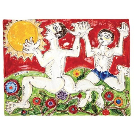 Lava Rock Panel Cain and Abel de simone pottery PI416BR