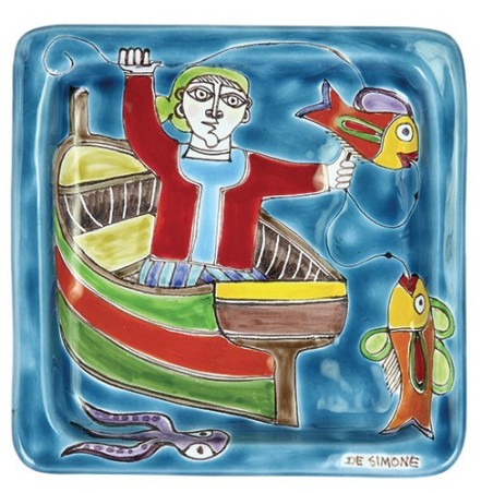 Squared Plate Fisherman De Simone Pottery 20x20 DS 26