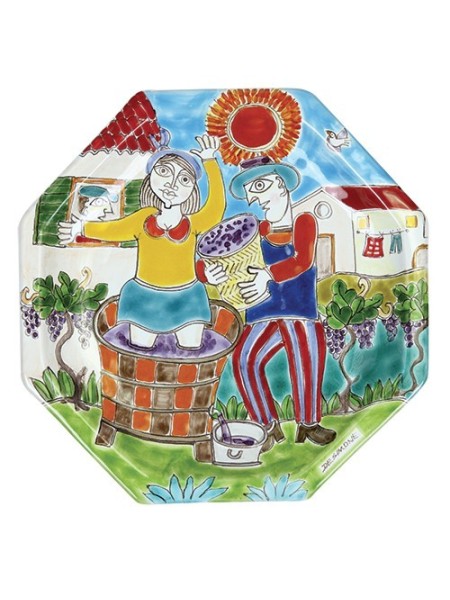 Piatto Ottagonale DS POT25DS-05 ceramiche de simone pigiatura dell'uva