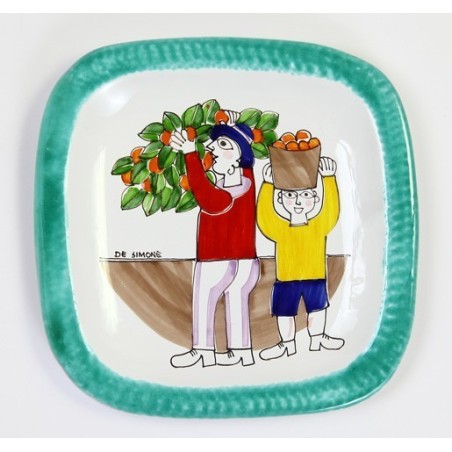 Piatto Stondato Folk Raccolta delle Arance PQTFK-9 ceramiche de simone