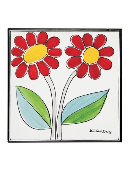 Ceramic Wall Tile Folk Flowers De Simone Pottery PI297FK-04F
