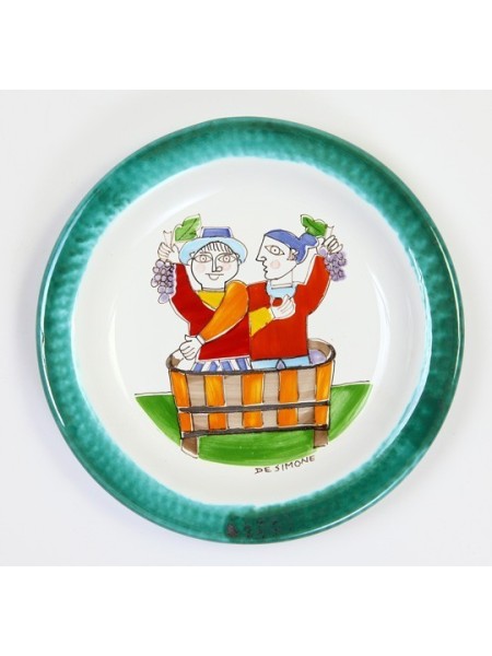 Handmade ceramic Round Plate grape harvest de simone pottery Folk PTFK-1