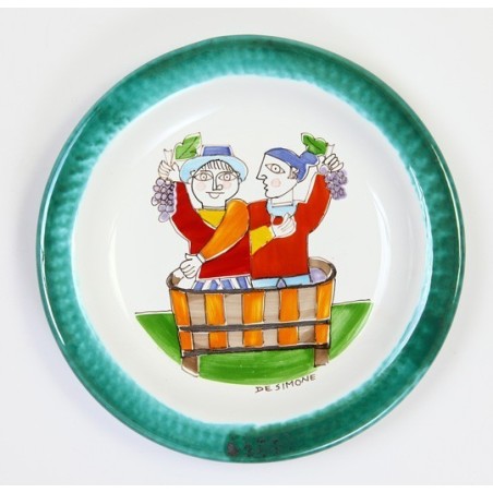 Piatto Tondo fatto a mano ceramiche de simone Vendemmia Folk PTFK-1