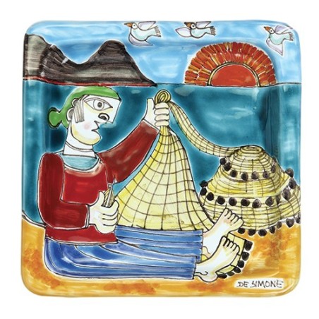 Squared Plate Fisherman de simone pottery 20x20 DS 19