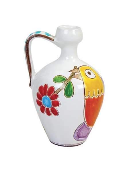 Pitcher Folk Bird with Flower BR84FK de simone sicilian handmade pottery