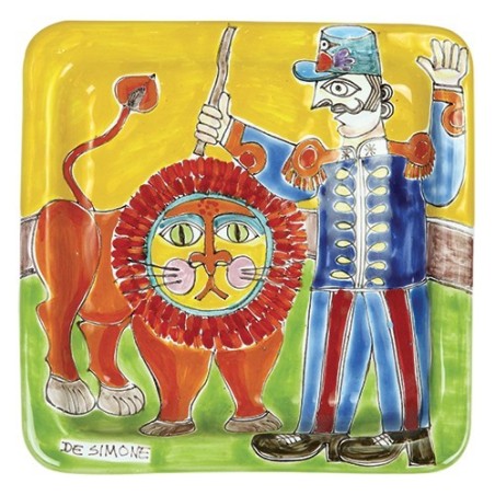 Squared Plate Lion Tamer de simone pottery 20x20 DS 14
