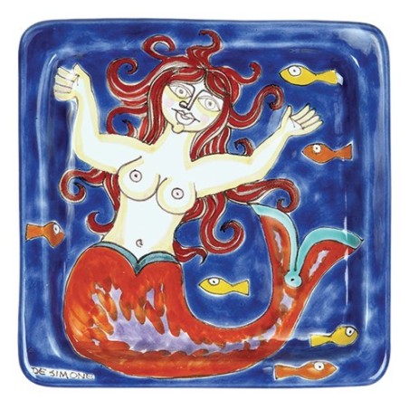 Squared Plate mermaid de simone pottery 20x20 DS 15