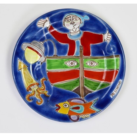 Sicilian handmade ceramic Circular Plate DS Fisherman 18 cm PT18DS-10