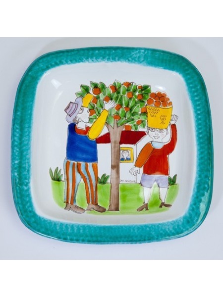 Rounded Plate 34x34 Folk Orange Picking PQT34FK1