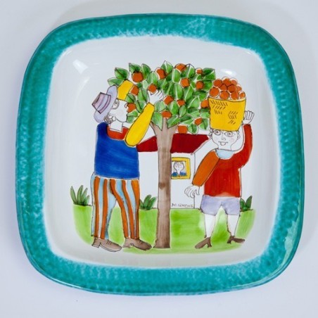 Rounded Plate 34x34 Folk Orange Picking PQT34FK1