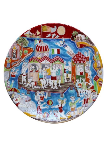 Handmade sicilian ceramic round Plate de simone pottery DS Bathhouse PT55DS