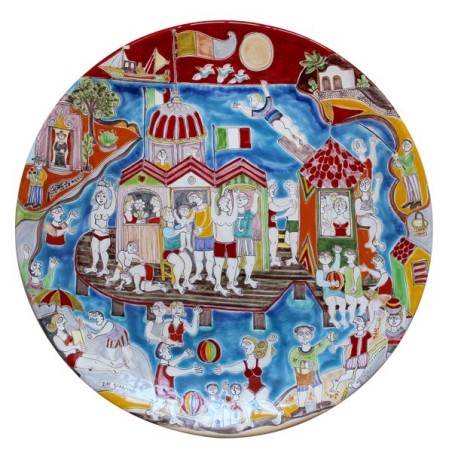 Handmade sicilian ceramic round Plate de simone pottery DS Bathhouse PT55DS