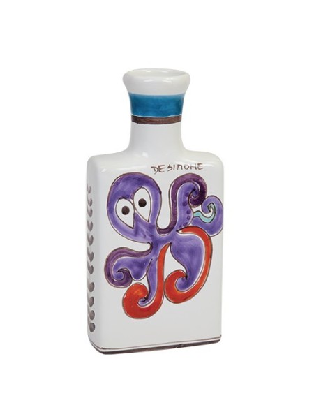 Sicilian handmade white clay Bottle octopus Folk BT717RFK  desimone pottery