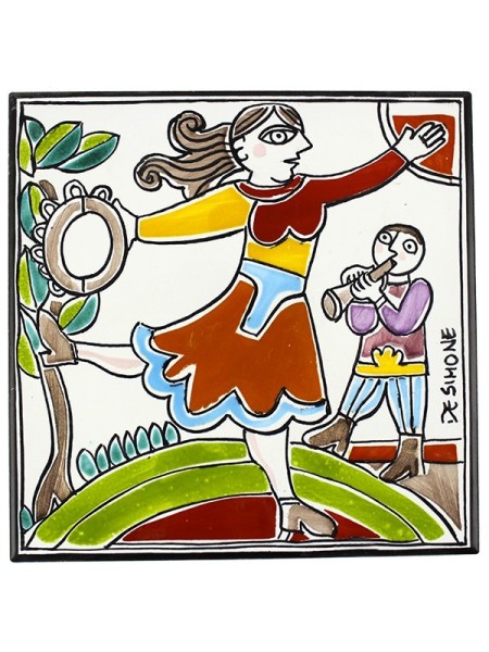 Sicilian handmade ceramic Wall Tile Folk dancer PI297FK-26G de simone pottery