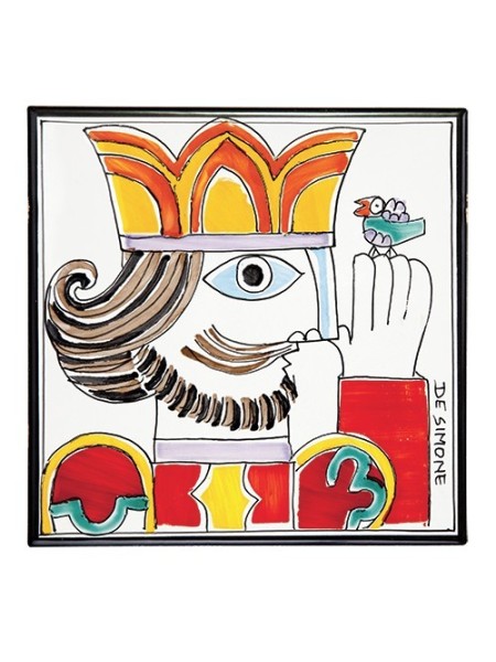 Sicilian handmade Ceramic Wall Tile Folk King PI297FK-14G De Simone Pottery