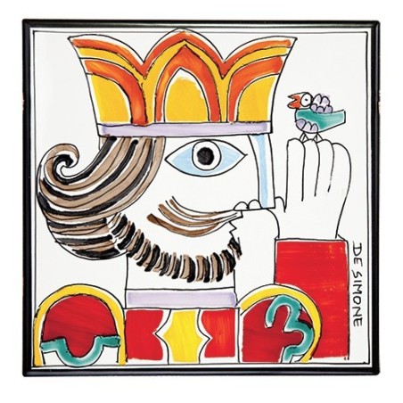 Sicilian handmade Ceramic Wall Tile Folk King PI297FK-14G De Simone Pottery