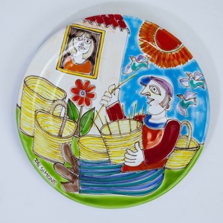 Sicilian handmade ceramic circular Plate DS 18 cm Basket Weaver PT18DS-42