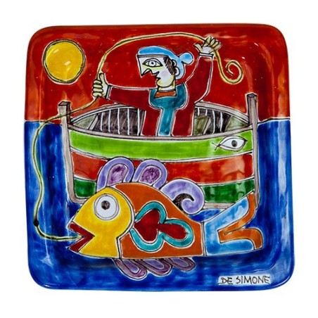 Squared Plate Fisherman De Simone pottery 20x20 DS 10