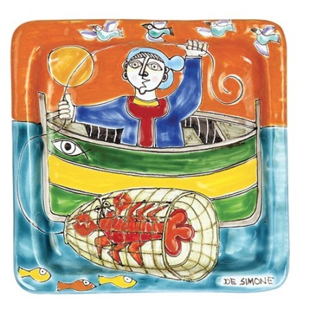 Squared Plate Fisherman De Simone Pottery 20x20 DS 21