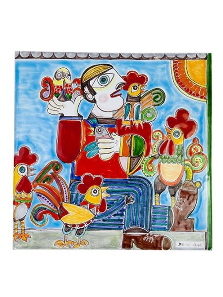 Ceramic Panel de simone pottery Chicken Thief PI416PM-1