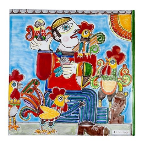 Ceramic Panel de simone pottery Chicken Thief PI416PM-1