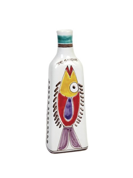 Bottiglia artigianale argilla bianca siciliana Folk pesce BT717CFK