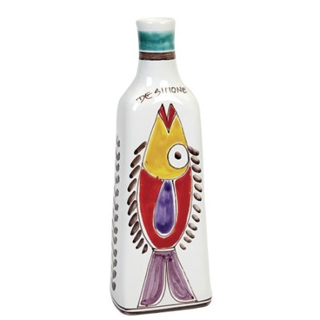 Bottiglia artigianale argilla bianca siciliana Folk pesce BT717CFK